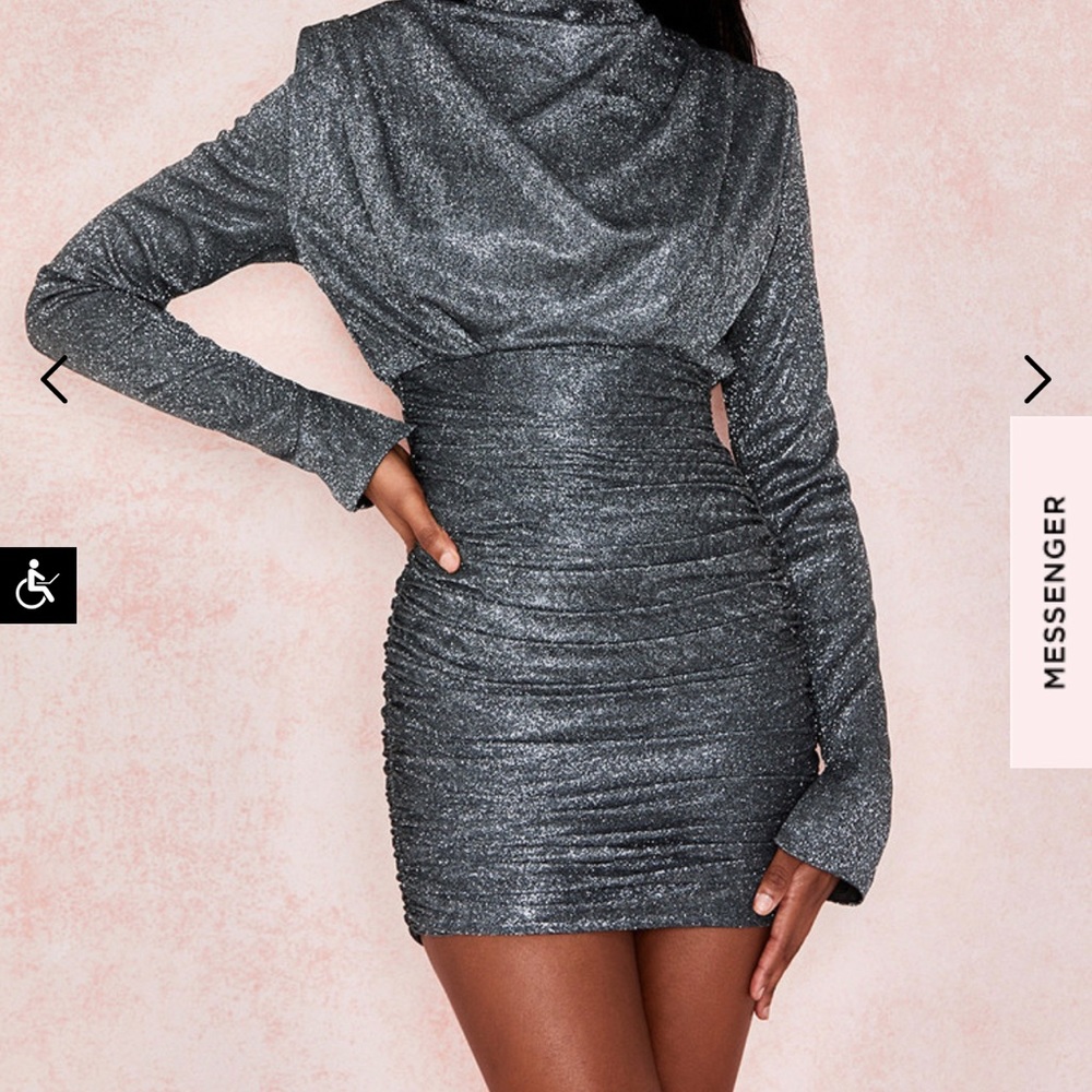 House of CB Silver Sparkle Draped Mini Dress